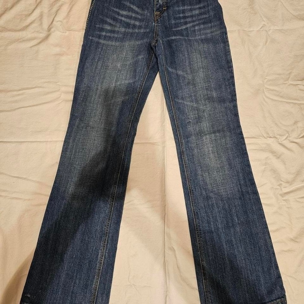 VTG Y2K Baccini low-rise flare jeans silver buttons size 2 mcbling indie sleaze